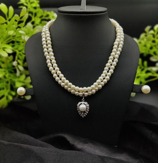 Imported Elegant Double-strand Pearl Necklace With Delicate Pendant