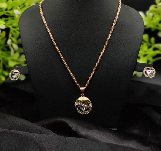 Imported Timeless Elegance Gold Pendant Necklace Set With Radiant Crystals